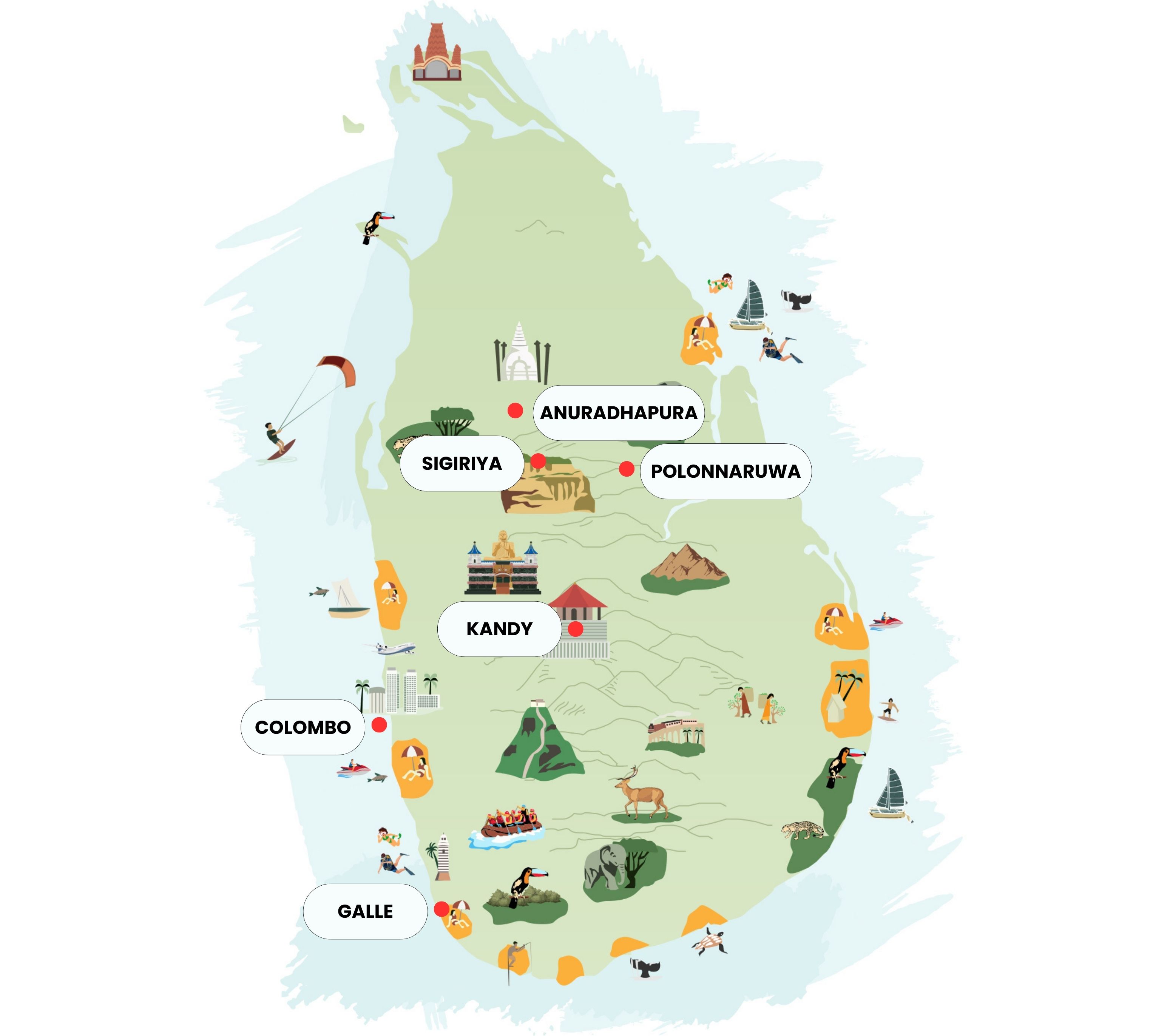 Illustrierte Karte von Sri Lanka mit Kulturstätten