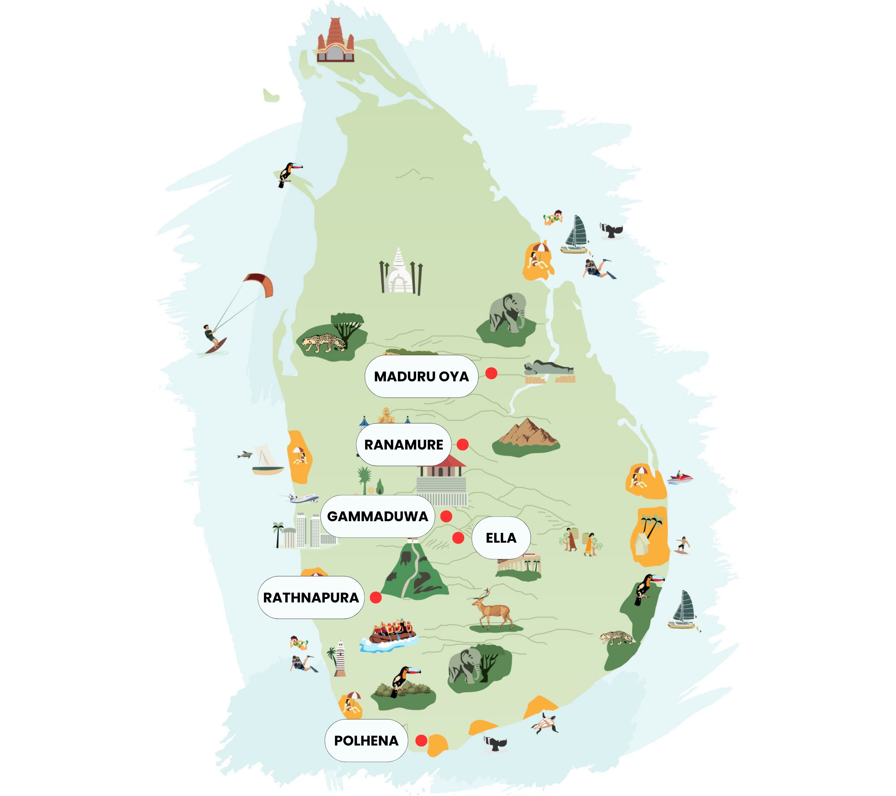 Illustrierte Karte von Sri Lanka mit Geheimtipps