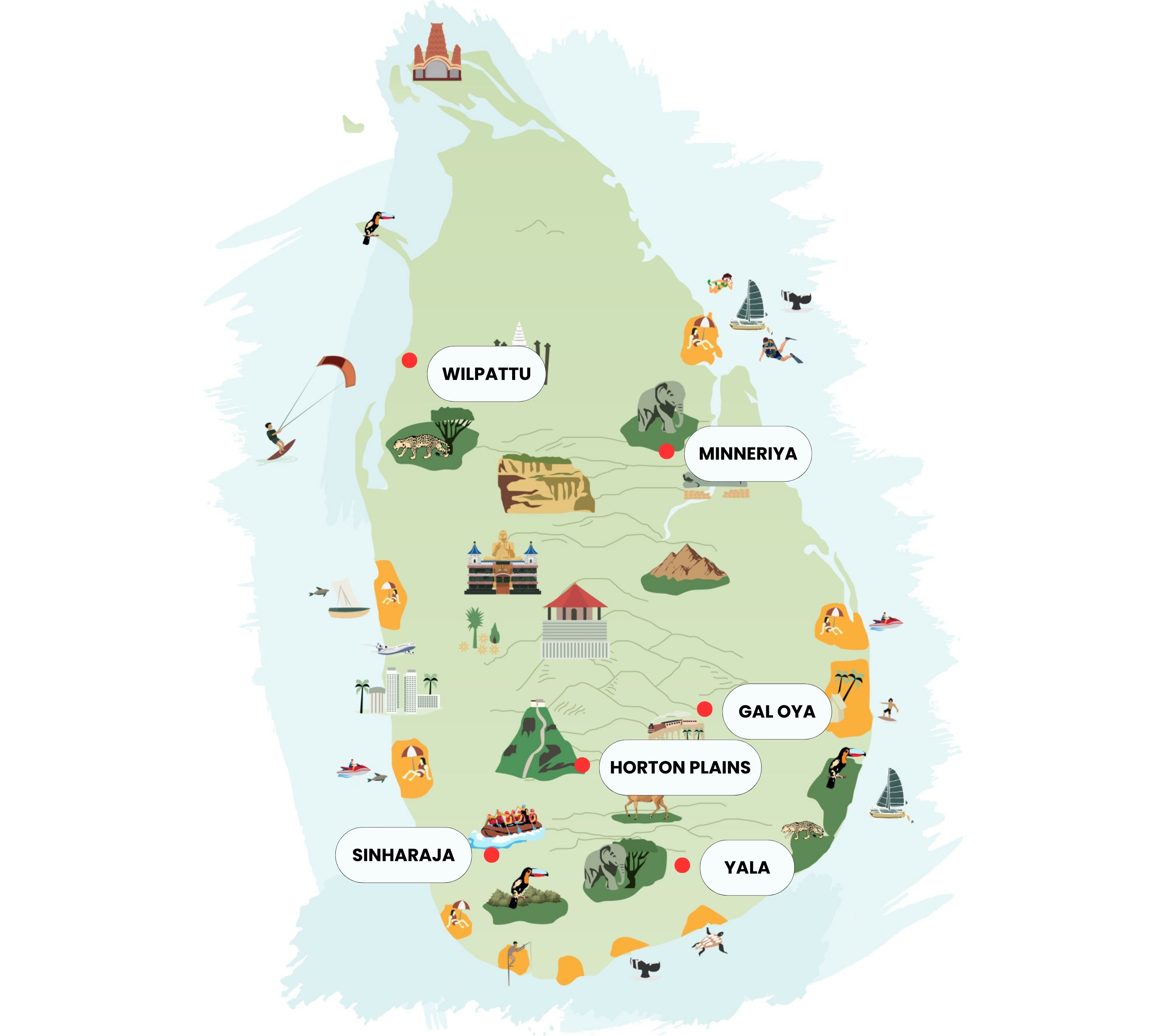 Illustrierte Karte von Sri Lanka mit Tierwelt